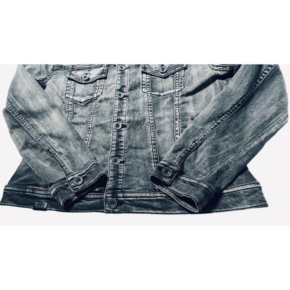 BKE DenimJacket Woman's Medium Black/Gray Distressed Buckle Collared jacket - Picture 5 of 10